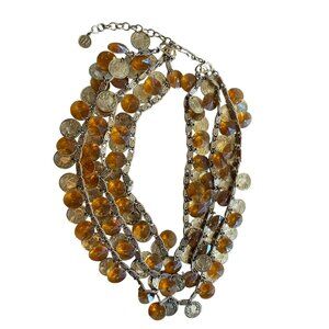 Vintage Signed HOBE Rare Egyptian Bib Necklace Lucite Yellow Beads & Gold Coins